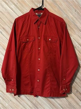 Tommy Hilfiger Vibrant Red Button Down Dress Shirt Vintage Collar Formal